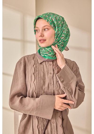 Silk Home Aura Eşarp 140006-15 Koyu Vizon, Beyaz, Yeşil, Vizon