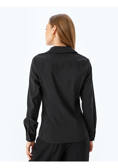 Koton Uzun Kollu Slim Fit Klasik Poplin Gömlek Siyah 5sak60158uw Siyah
