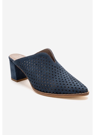 Luvishoes Toen Kot Mavi Süet Hakiki Deri Kadın Kalın Topuklu Terlik