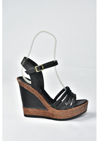 Fox Shoes Siyah Yüksek Dolgu Topuklu Kadın Ayakkabı K674071609 Siyah-suni Deri