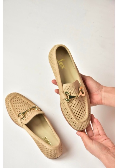 Fox Shoes Y291262402 Bej Süet Toka Detaylı Kadın Babet Bej