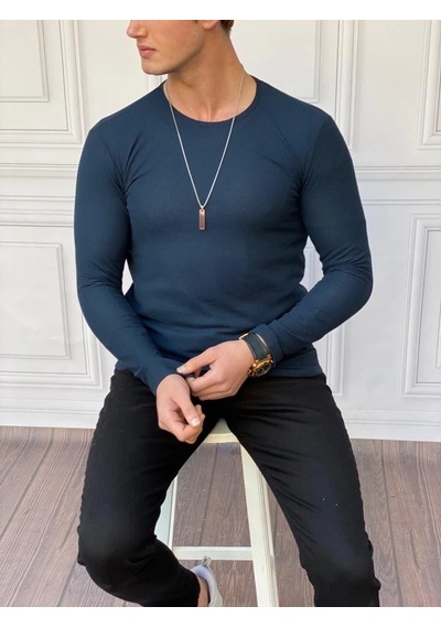 Modefendi Slim Fit İtalyan Kesim Pamuk Örme Sweat Lacivert