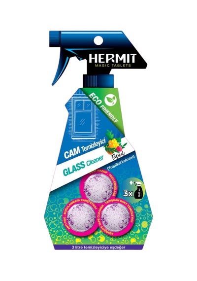 Hermit 3 Lt. Cam Temizleyici Tablet 3 Lü 3 Litre Paket Tropikal Kokulu Doğa Dostu Tablet