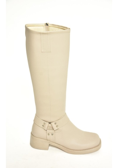 Fox Shoes T404550009 Bej Alçak Topuklu Kadın Çizme Bej-suni Deri Bej