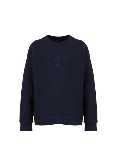Fabrika Lacivert Kadın Bisiklet Yaka Loose Fit Nakışlı Sweatshirt F6wl-swt0087