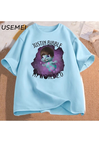 Flood Of Style Justin Bibble Benim Dünya Grafik T-shirt Bibbletopia Pamuk T Shirt Erkekler Baskılı Yüksek Ka Mavi