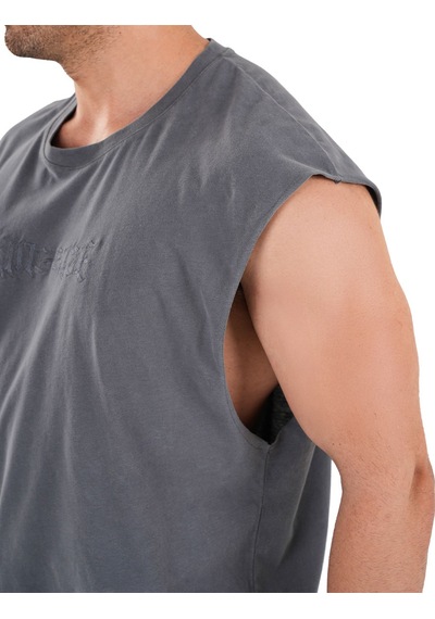 Kingsize Nutrition Kingsize Darksteel Antik Yıkamalı Kolsuz T-shirt Füme Füme