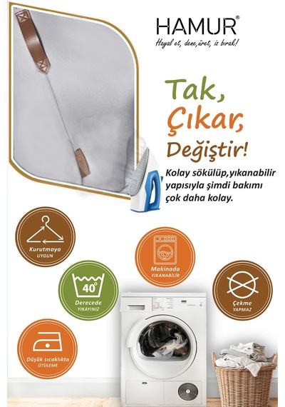 Yıkanabilir Puf Tabure Kılıfı Tak-Çıkar-Değiştir-Yenile Orta Sehpa Kılıfı 40x43 Meek Gri