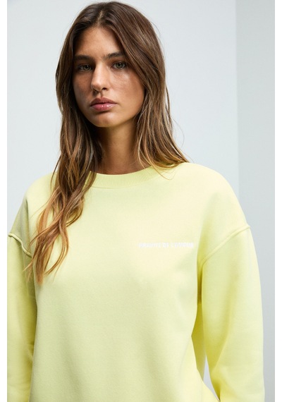 Grımelange Jennıfer Kadın Organik Pamuklu Nakışlı Yuvarlak Yakalı Oversize Sarı Sweatshirt