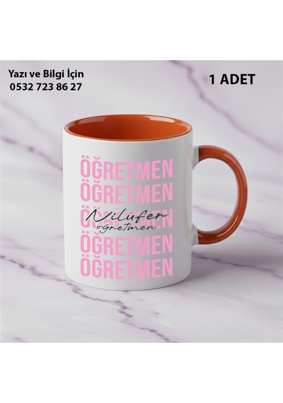 Öğretmenler Günü Hediyesi Öğretmene Özel Kupa Bardak -öğretmen Yazılı Şık Görünümlü Hediye Turuncu