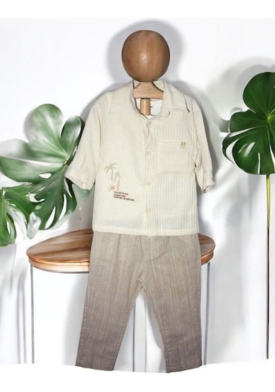 Zekids Erkek Bebek Üçlü Ceketli Pantolonlu Takım-15693 Bej