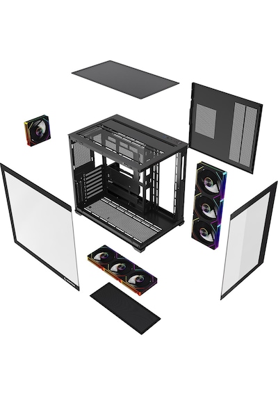 Rampage Ares V2 Gaming Pc Kasası 7x120mm Argb Fanlı Temperli Cam Atx Mid Tower Oyuncu Kasası 360mm Sıvı Soğutma