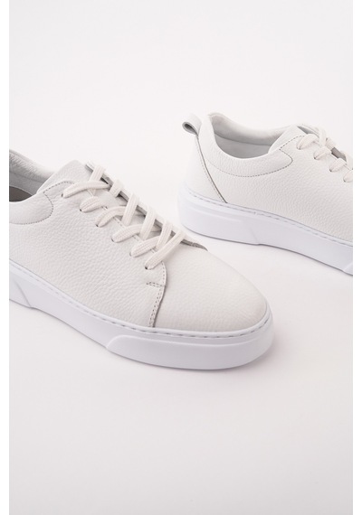 Muggo Leons Hakiki Deri Erkek Kalın Taban Bağcıklı Günlük Casual Sneaker Beyaz