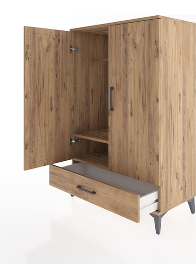 Hyperion Dolap Tek Raflı Tek Çekmeceli Tek Askılı 88x44x134 Çam-çam Atlas Çam