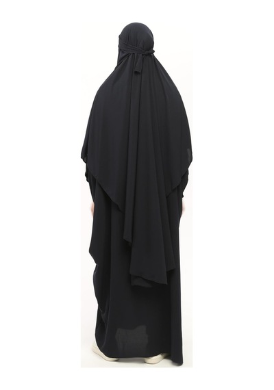 Altobeh Sultanbaş Nikaplı Çarşaf Cilbab Khimar Abaya Kolu Lastikli Hakim Yaka Peçeli Ferace Medine İpek Lacivert 1412-36-s-m Lacivert