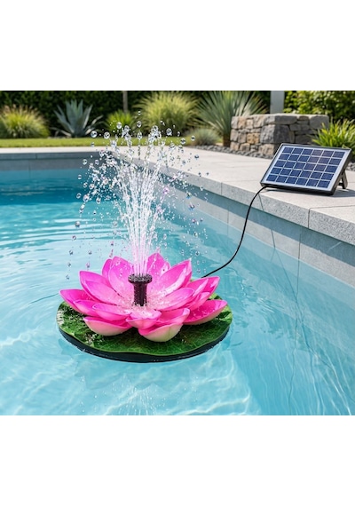 Pembe Lotus Çiçekli Güneş Enerjili Fışkırtmalı Su Fıskiyesi Bahçe Gölet Havuz Dekoratif Farklı Başlıklı Fıskiye