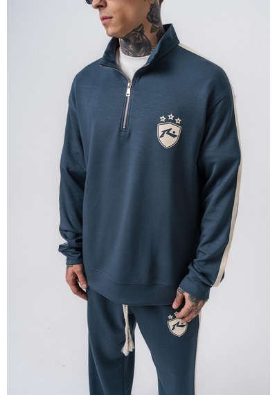 Respire Erkek Şerit Detaylı Yarım Fermuarlı Modal Sweatshirt Petrol