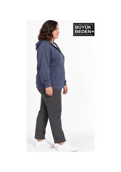 Süperlife Kadın Büyük Beden Fermuarlı Kapüşonlu Cepli Sweatshirt Hırka Rahat Kalıp Spr26bhrk961 Indigo Süperlife Kadın Büyük Beden Fermuarlı Kapüşonlu Cepli Sweatshirt Hırka Rahat Kalıp Spr26bhrk961 Indigo
