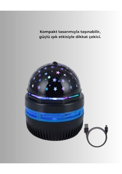 Döner Galaxy Uyumlu Projektör Gece Lambası Ay Ve Yıldız Işıklı Atmosfer Lamba Usb Bağlantılı