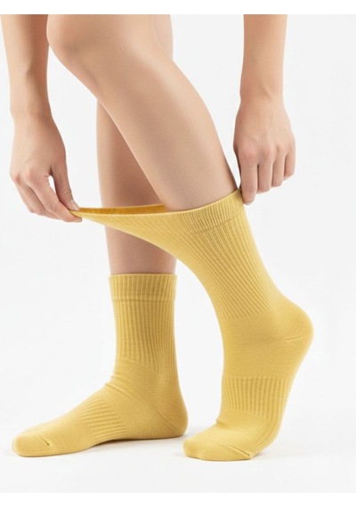 Ozzy Socks Kadın 4 Çift Bambu Lastiksiz Sıkmayan Diabetik Bilek Çorap Sarı