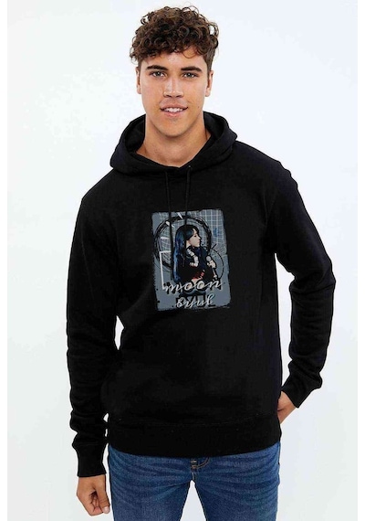 Mamamoo Solar Baskılı Siyah Erkek Örme Kapşonlu Sweatshirt