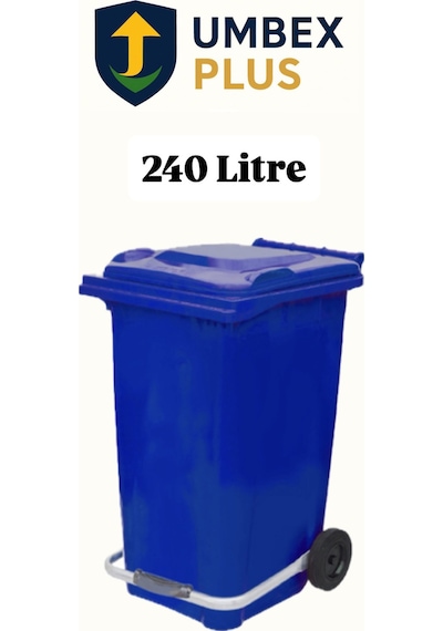 Plastik Metal Pedallı Çöp Konteyneri 240 Litre Konteyner - Isıya Dayanıklı Malzeme - Mavi