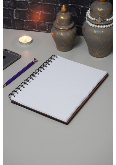 Istanbul Desenli Ahşap Kapaklı Defter - Notebook Defter Düz - Çizgisiz Defter Ahşap Rengi Ceviz