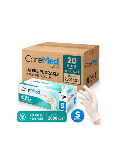 Coremed Lateks Pudrasız Muayene Eldiveni S Beden Koli 2000 Adet