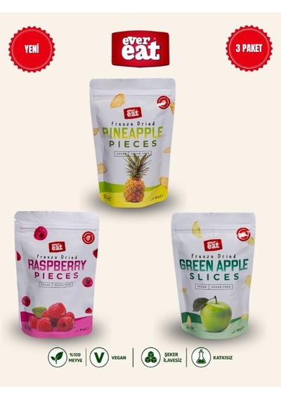 Evereat Ananas-frambuaz-elma Freeze Dry Meyve Cipsi 3'lü Paket Gurme Atıştırmalık 1 Adet