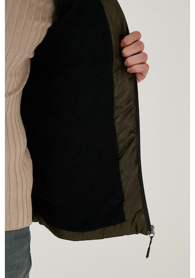 Buratti Peluş Astarlı Kapüşonlu Fermuarlı Slim Fit Şişme Erkek Mont 5762010 Haki