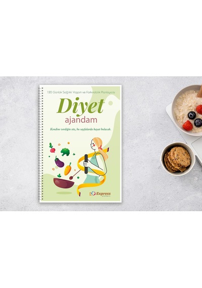 120 Günlük Diyet Ajandası - A4 Boyut, Renkli Baskı, Tel Spiral Sağlıklı Yaşam Planlayıcısı