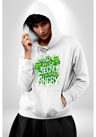 Bu Benim Sırrım Her Zaman Kızgınım Kadın Erkek Beyaz Kapüşonlu Sweatshirt Hoodie Beyaz