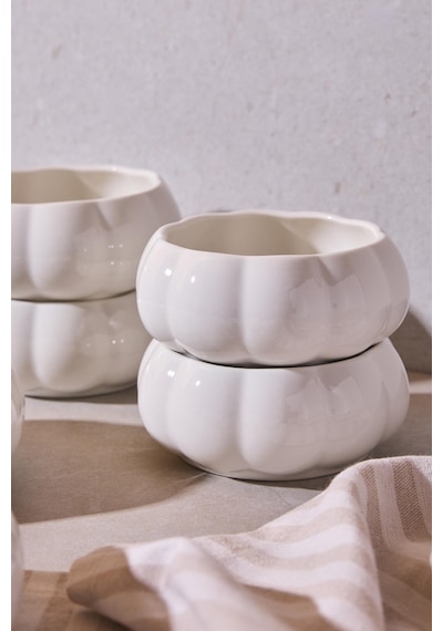 Pumpkin Porselen 6'lı Kase Seti Dekoratif Ergonomik Çok Amaçlı Meze Ve Sunum Kaseleri Beyaz Beyaz