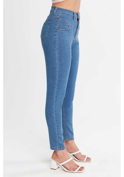 Shevega Kadın Mavi Ön Contali Likrali Dar Paça Jeans Pantolon Mavi