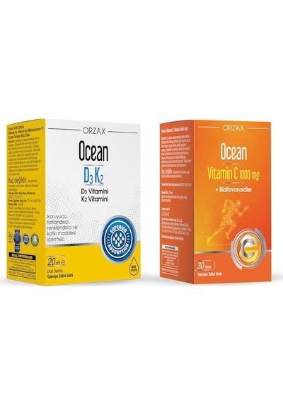 Orzax Ocean D3 K2 Damla 20 ml + Ocean Vitamin C 1000 Mg 30 Tablet