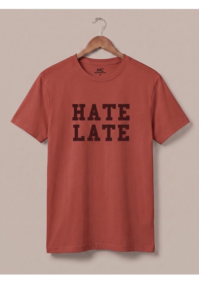 Maccali Erkek Kiremit Hate Late Baskılı Bisiklet Yaka Bol Kesim Tişört