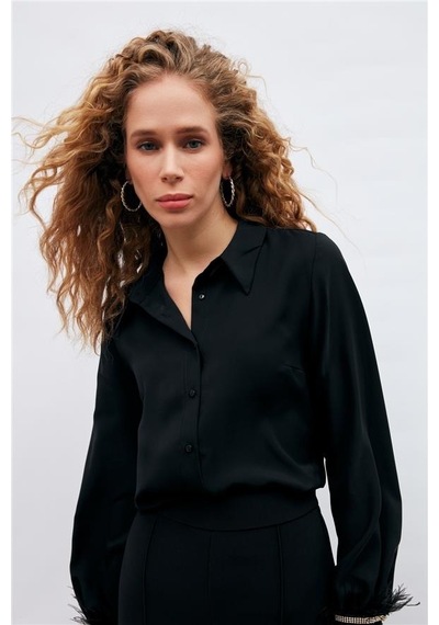 Sateen Manşeti Tüy Detaylı Bayan Gömlek 3075-2023 001