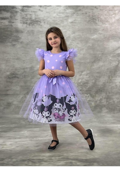 Sy Store Kuromi Desenli Pembe Tüllü Elbise Lila
