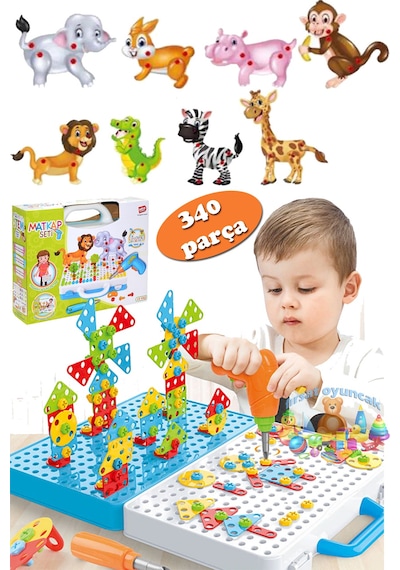 Oyuncak 3d Geometri Puzzle Çantalı Pilli Matkap Hayvanlar Puzzle