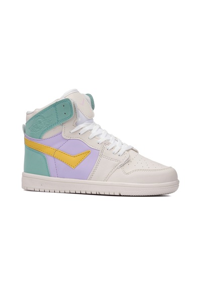 Günlük Unisex Sneaker Bağcıklı Hafif Yumuşak Kaymaz Taban Bilekli Basketbol Ayakkabı 8070 Yeşil- Lila- Sarı-21