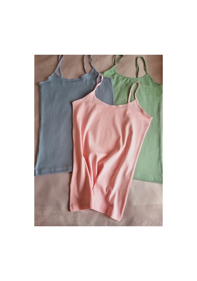 Demirsa Boutique İp Askılı Fitilli Kadın Atlet 3'lü Set Pembe, Mavi Ve Yeşil Renk Yeşil-pembe-mavi Demirsa Boutique İp Askılı Fitilli Kadın Atlet 3'lü Set Pembe, Mavi Ve Yeşil Renk Yeşil-pembe-mavi