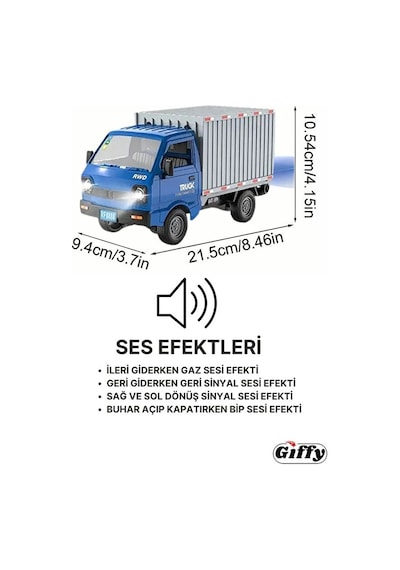Uzaktan Kumandalı Rc Kamyonet ,buhar Atan, Şarjlı, Ses Efektli, Işıklı, Kapıları Açılan, 2.4 Ghz Mavi