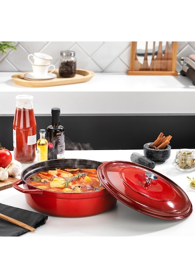 Schafer Guss Chef Döküm Basık Tencere 28 Cm Kırmızı