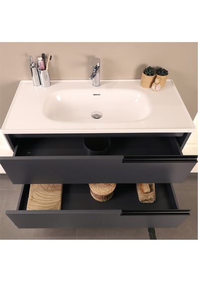 Kobos Eylül 100 Cm Banyo Dolabı Seti Argento Antrasit Kobos Eylül 100 Cm Banyo Dolabı Seti Argento Antrasit