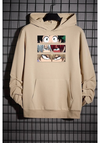 Uyguntarz Unisex Makima Hugging Denji Baskılı Sweatshirt Bej