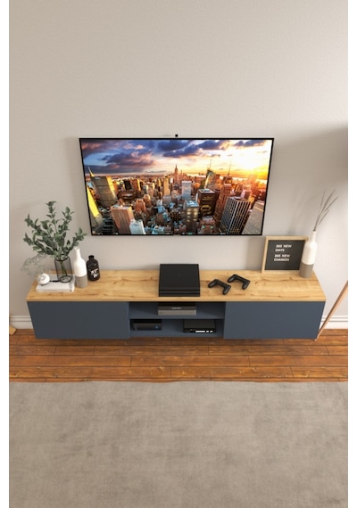 B3 Concept Nort Serisi Anrasit Safir Meşe 2 Kapaklı Duvar Tipi Tv