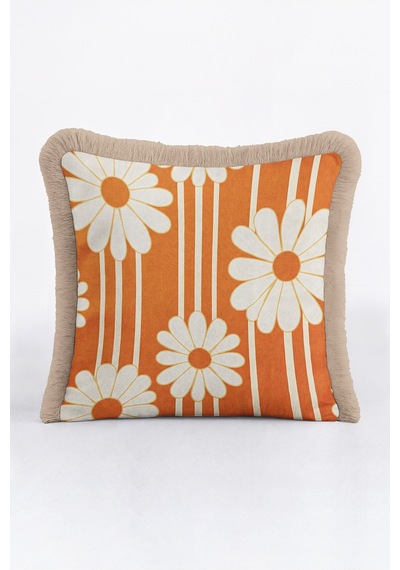 Retro Papatya Desenli Saçaklı Yastık Kılıfı-çiçek Temalı Boho Turuncu Vizon Püsküllü Kırlent Kılıfı Serin Yörünge Nova Retro Papatya Desenli Saçaklı Yastık Kılıfı-çiçek Temalı Boho Turuncu Vizon Püsküllü Kırlent Kılıfı Serin Yörünge Nova