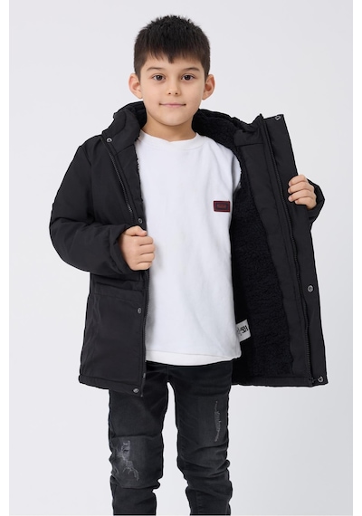 Spor Erkek Çocuk Kürklü Su Ve Rüzgar Geçirmez Kapüşonlu 3 Cep Kışlık Mont & Kaban & Parka-214 Siyah