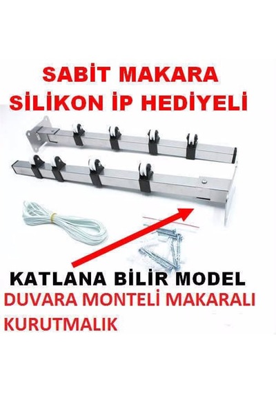 Duvara Monteli Paslanmaz Makaralı Çamaşır Askısı Balkon Katlanır Gümüş