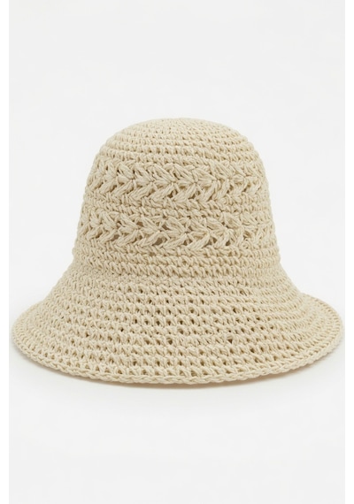 Mollycrush Kadın Yazlık Plaj Şapkası Natural Krem Renk Bucket Güneş Koruyucu Şık Model Krem